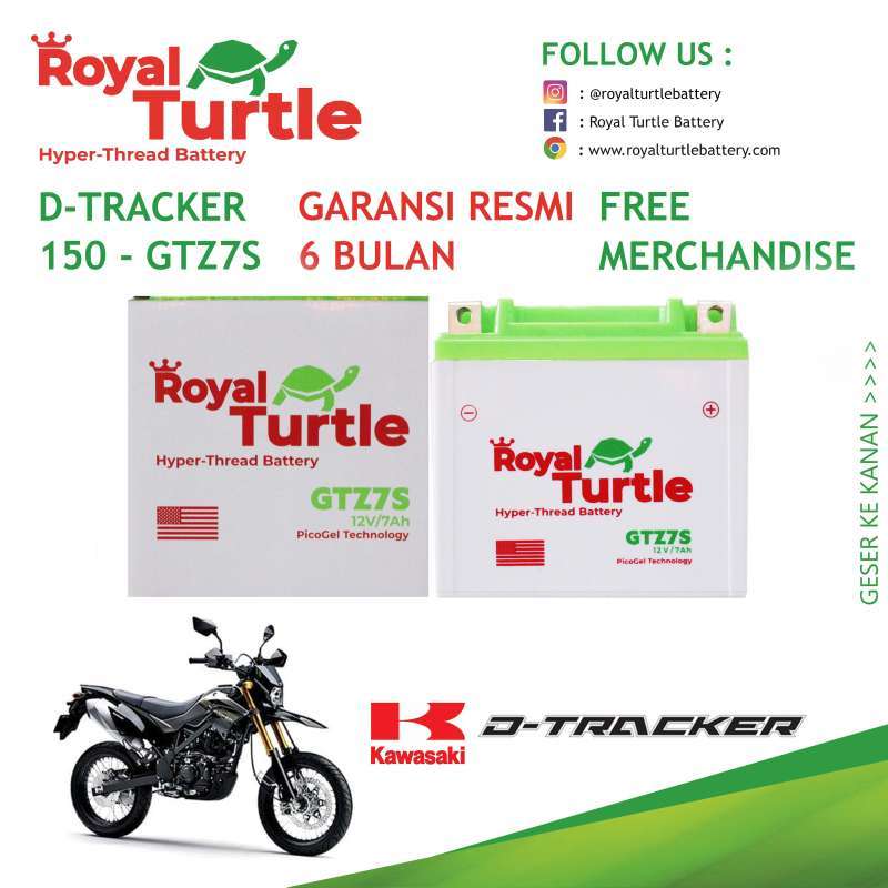 Jual Aki Motor Kawasaki D-Tracker 150 ROYAL TURTLE GTZ7S Accu Kering