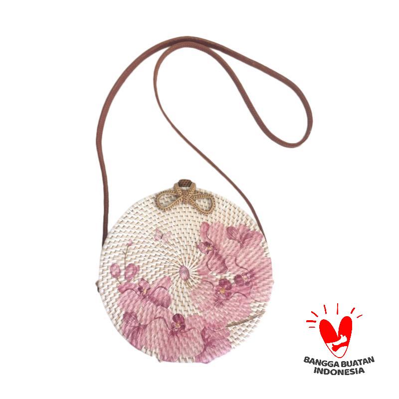 Jual Decocraft Motif Bunga Anggrek Rotan Tas Selempang Wanita - Putih