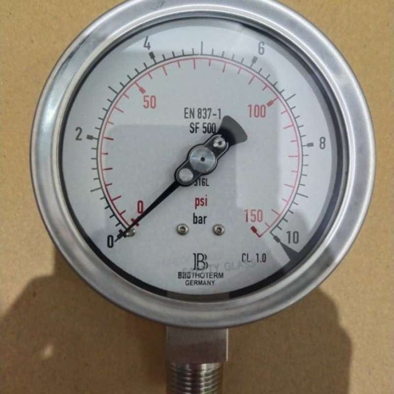 Jual Pressure Gauge D4 010 bar/Psi drat 1l2 Npt full ss raket