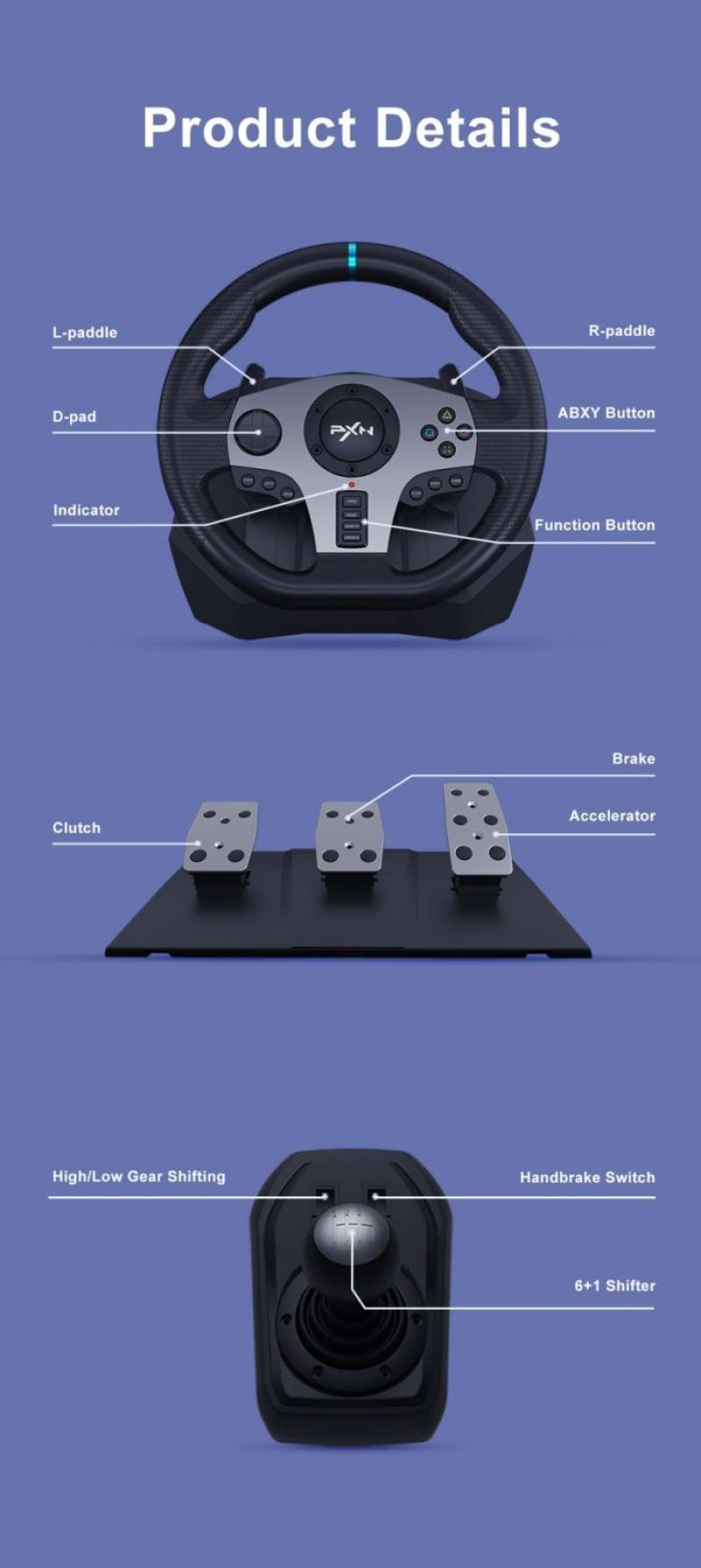 Jual PXNV9 Steering Wheel With Clutch Shifter Alternatif Logitech G29