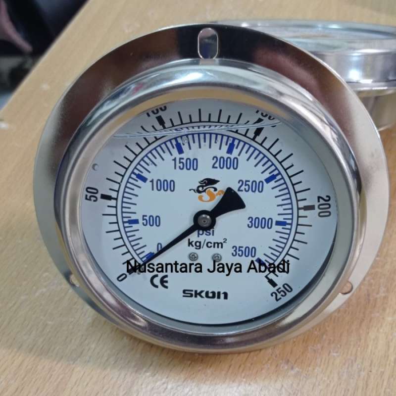Jual Pressure Gauge Payung / Lower Back Skon 4 Inchi 250 Bar 3500 Psi