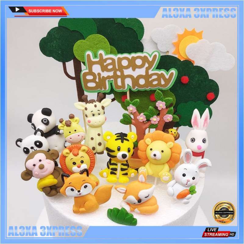 Promo Topper Kue Ulang Tahun Desain Hewan Panda Monyet Hutan Dekorasi