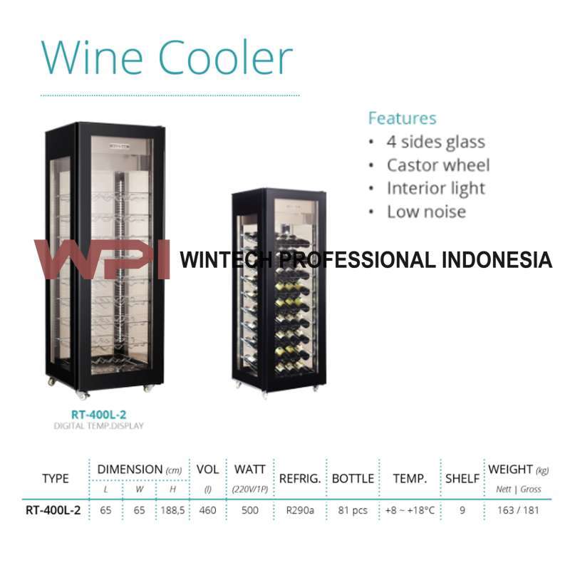 Jual Gea RT400L2 Wine Cooler Showcase Memajang Wine Kapasitas 81