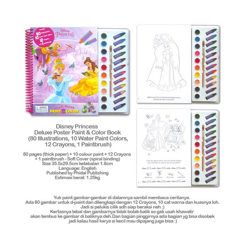 Jual Disney Princess Deluxe Poster Paint & Color Book (80 Illustrations