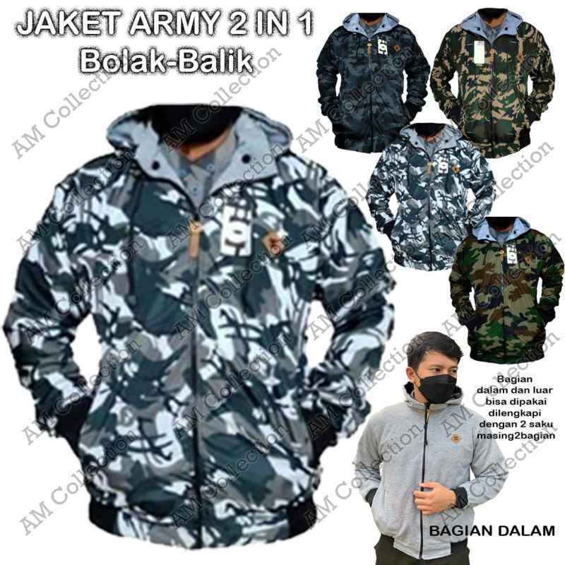 Promo Jaket Army Loreng Model Bolak Balik Pria Wanita di Seller Bos