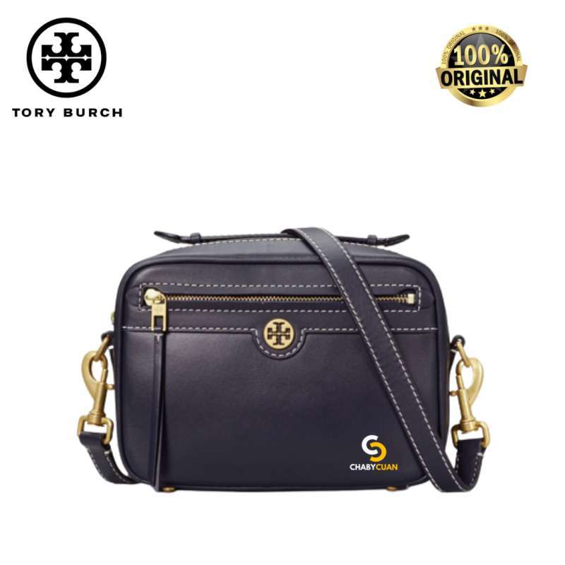 Jual Tory Burch T Monogram Leather Camera Bag Original Authentic Navy