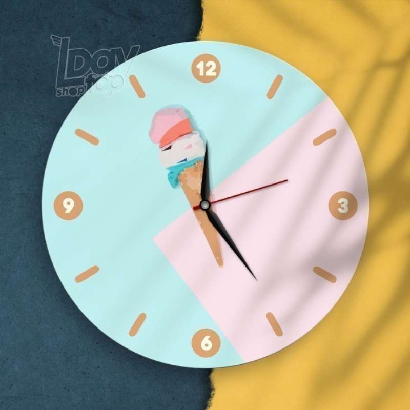 Jual Jam Dinding Kayu Mdf Unik Scandinavian Design Ice Cream Minimal