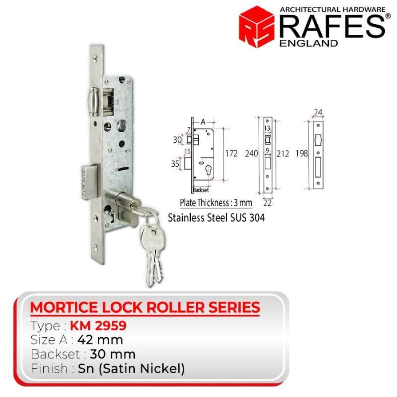 Jual MORTICE LOCK RAFES PINTU FRAME ALUMINIUM STAINLESS STEEL 304