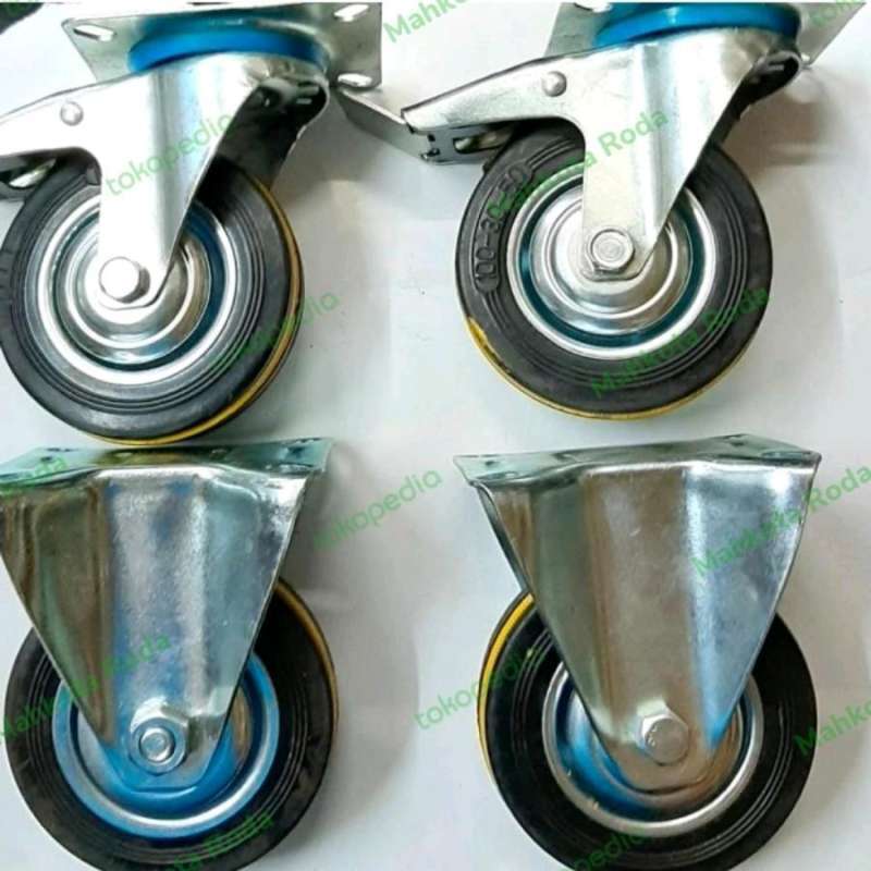 Jual Roda Trolley / Roda Karet / Roda Scaffolding 4 inch Rem + Mati di ...