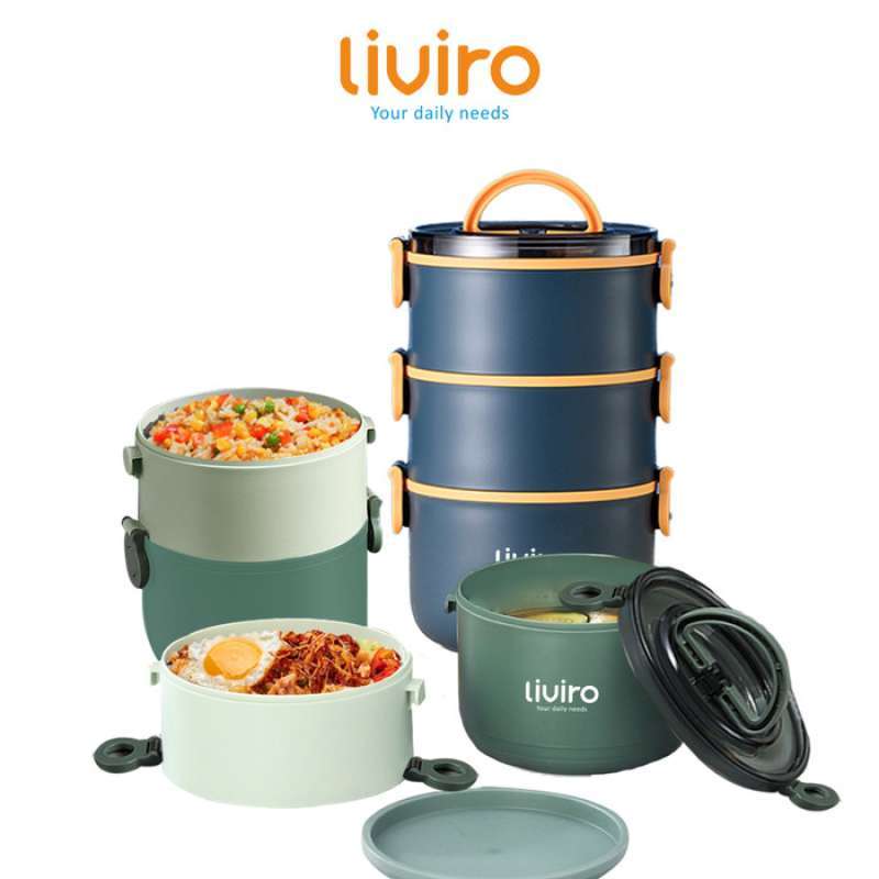 Jual Liviro Kotak Makan Tempat Makan Lunchbox Stako Bulat 3 Tingkat