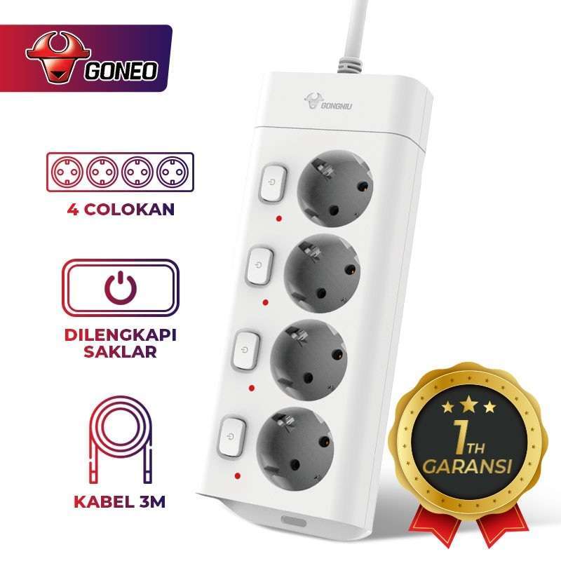 Promo Gongniu GONEO G3040 Stop Kontak Single On/Off Power Strip 4 ...