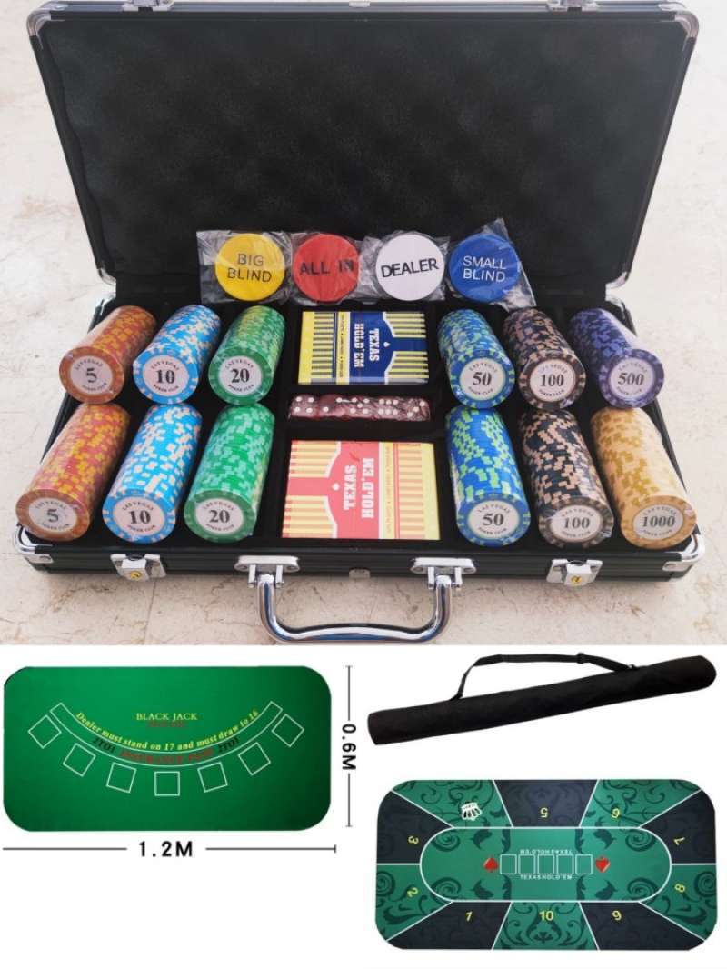 Jual Poker Chip Set 300 Pcs + Koper Alumunium + Play Mat 120Cm X 60Cm
