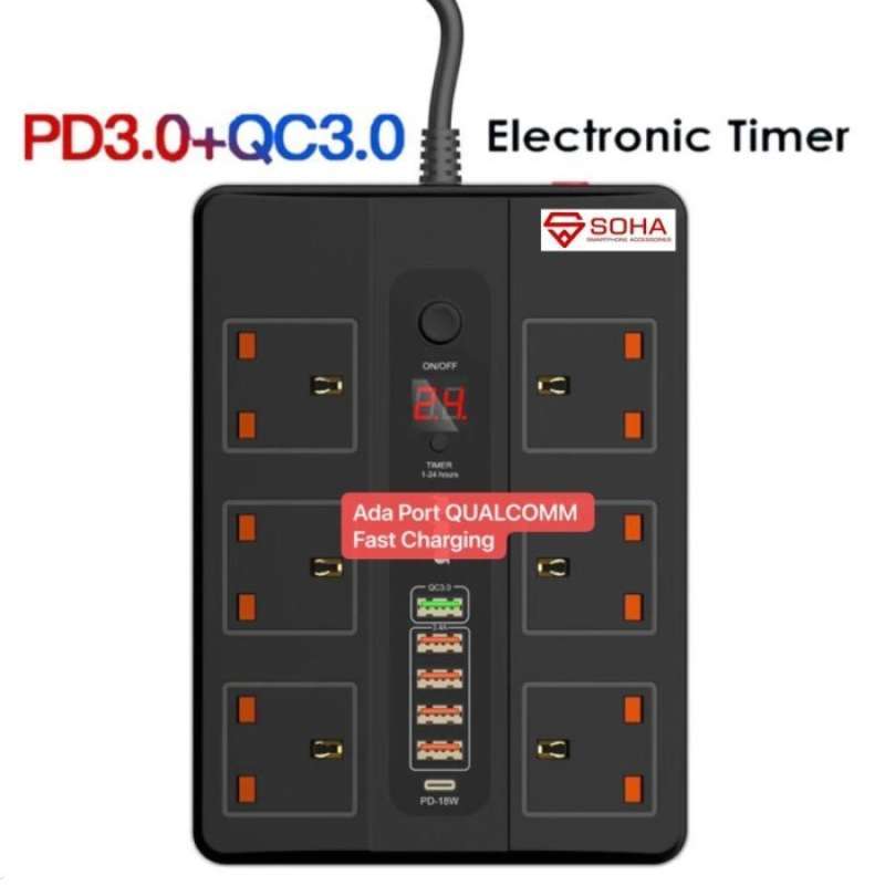 Qualcomm Test Socket Promo SOHA BKL-12 Power Socket Timer 6 Port USB Qualcomm Fast Charging ...