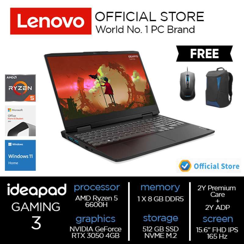 Jual Lenovo Ideapad Gaming 3 Ryzen 5 6600h 8gb 512ssd Rtx 3050 4 Gb Di