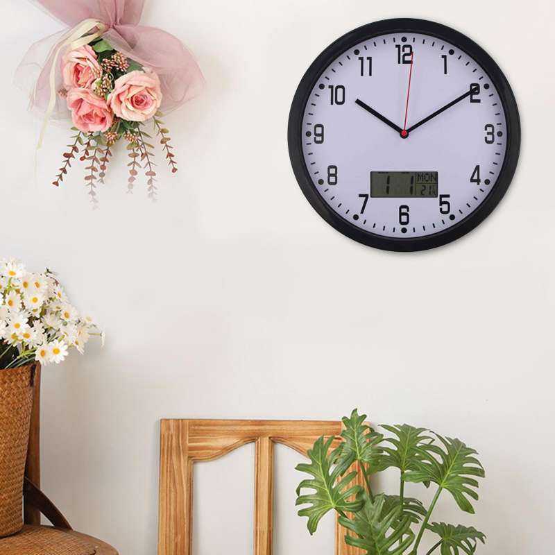 Promo Modern Minimalist Wall Clock with Date and Temperature Large