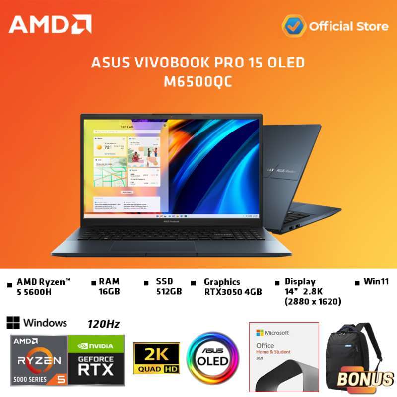 Jual Asus Vivobook Pro 15 Oled M6500qc | Ryzen 5 5600h 16gb 512ssd ...