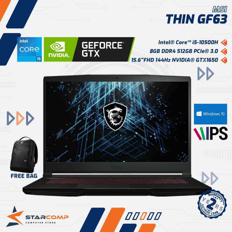 Jual MSI THIN GF63 10SC Core I5 10500H 8GB 512GB GTX1650 4GB 15 6FHD 