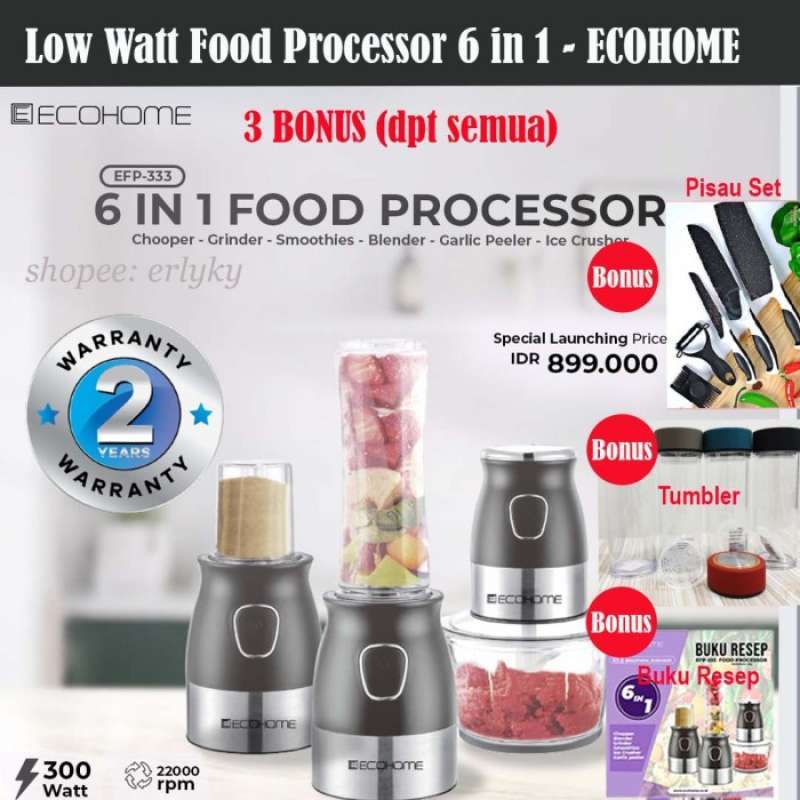 Jual Low Watt Food Processor ChopperBlender 6 in 1 EFP333 EcohomeBONUS di Seller 15 Mega