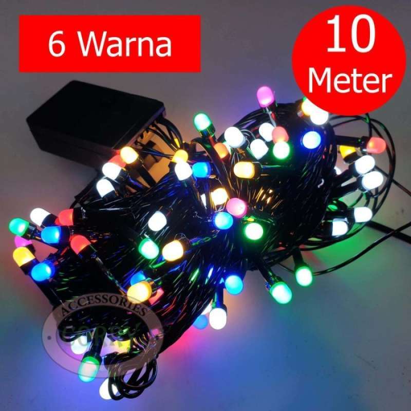 Jual Lampu Pohon Natal Warna Warni 10 Meter Kedap Kedip Kabel Hitam