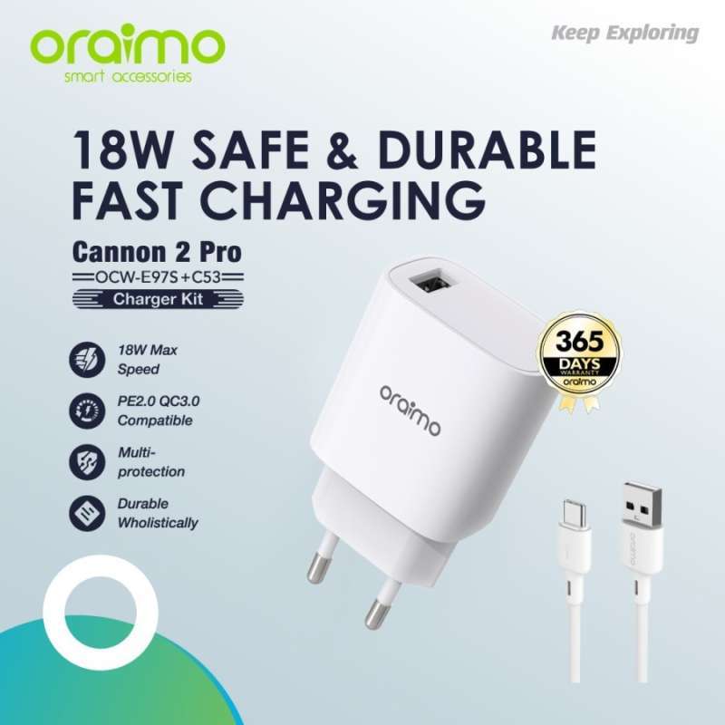 Jual Oraimo Cannon 2 Pro Charger Kit TypeC 18W Fast Charging OCW