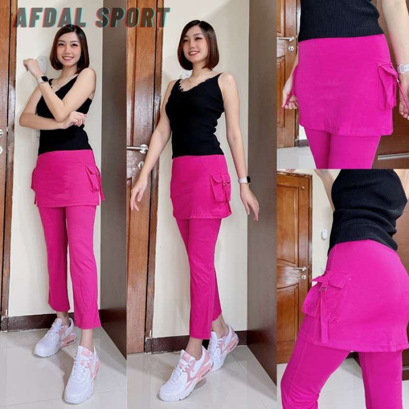 celana senam rok kantong pink