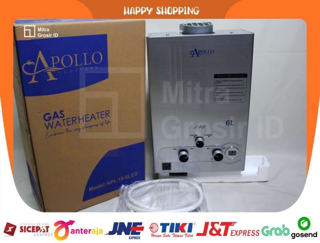 Jual WATER HEATER GAS LPG APOLLO APL 18 6LED// PEMANAS AIR KAMAR MANDI