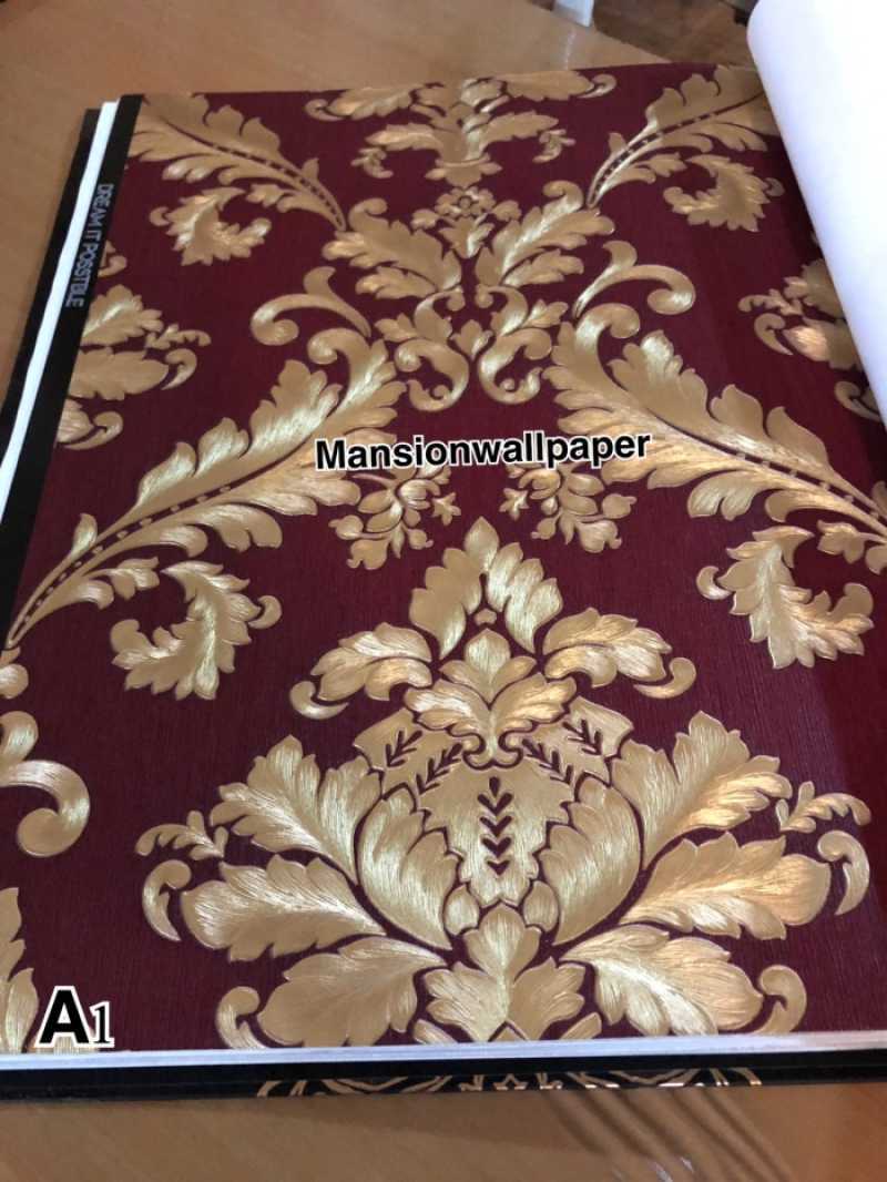 Promo Wallpaper Dinding Klasik Merah Marun Gold Ornamen Mewah Lux
