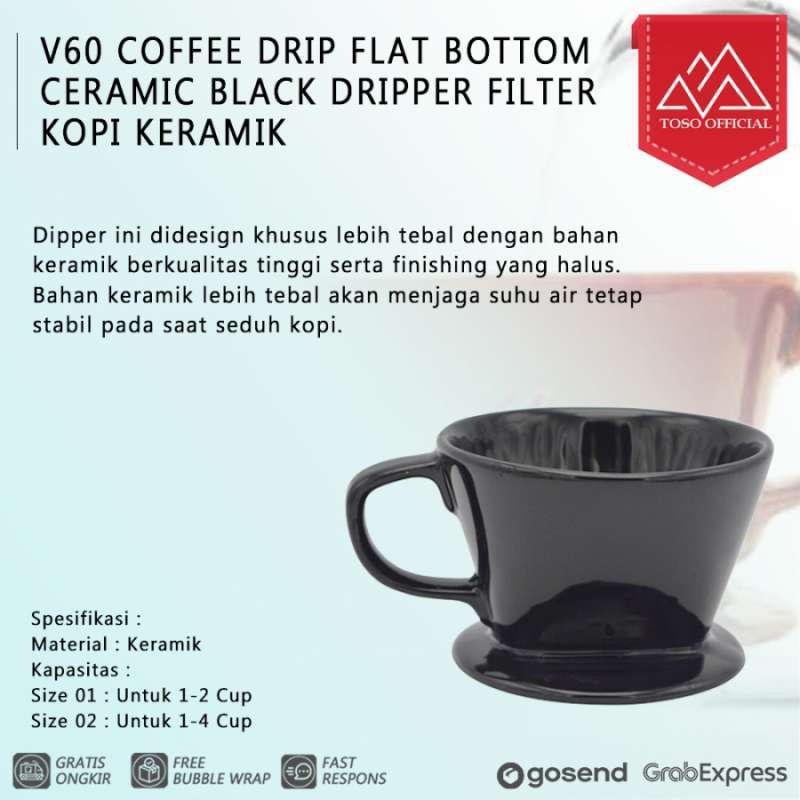 Jual V60 COFFEE DRIP FLAT BOTTOM CERAMIC BLACK DRIPPER FILTER KOPI