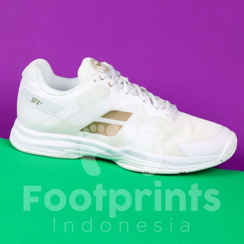 Jual Footprints Indonesia Sepatu Tenis Babolat SFX 3 Wimbledon White Gold Tennis Shoes Ori di