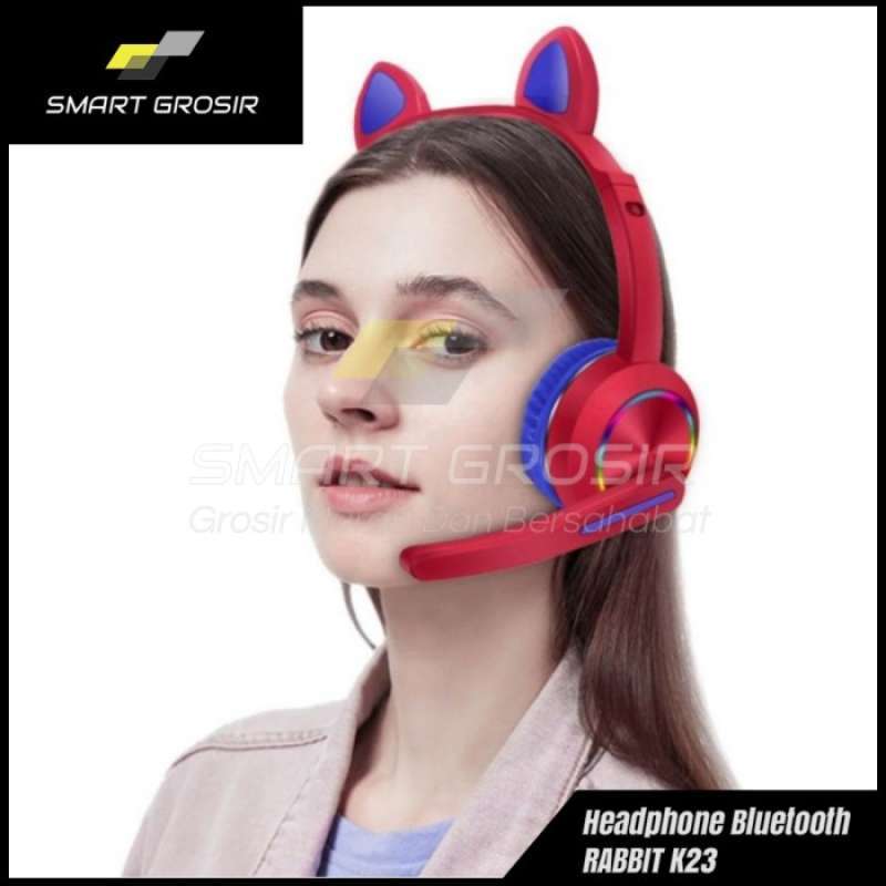 Promo Headphone Bluetooth Gaming Mic Lampu LED Kucing Henset Hetset