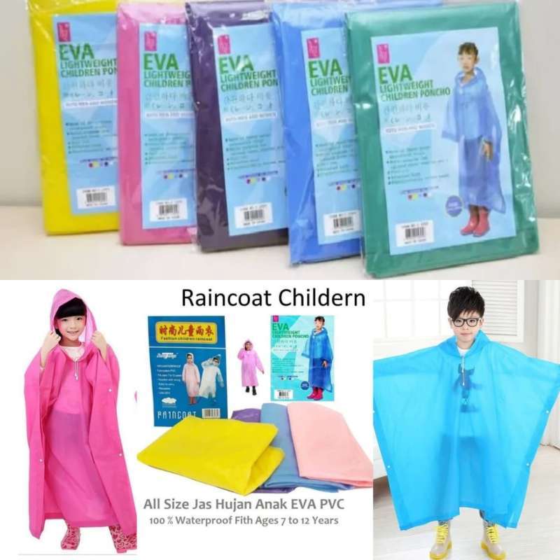 Promo Jas Hujan Import Anak Polos  EVA Raincoat Model Poncho Diskon 39