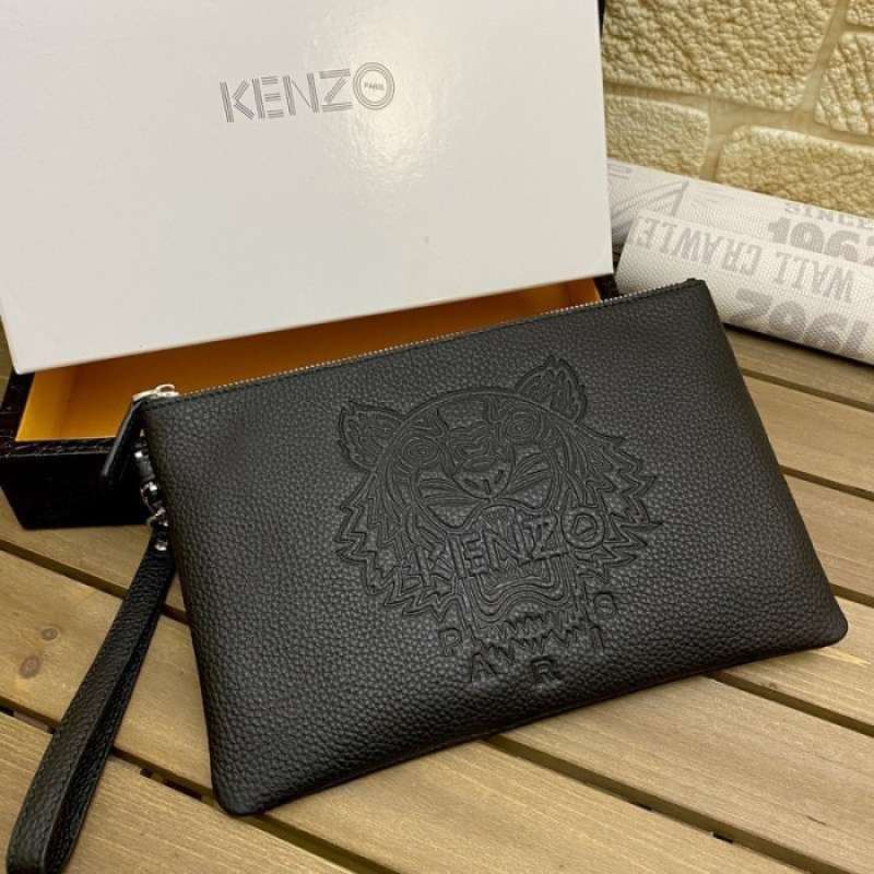Jual Tas KENZO Pouch Tiger Embossed Full Leather Black Clutch 100