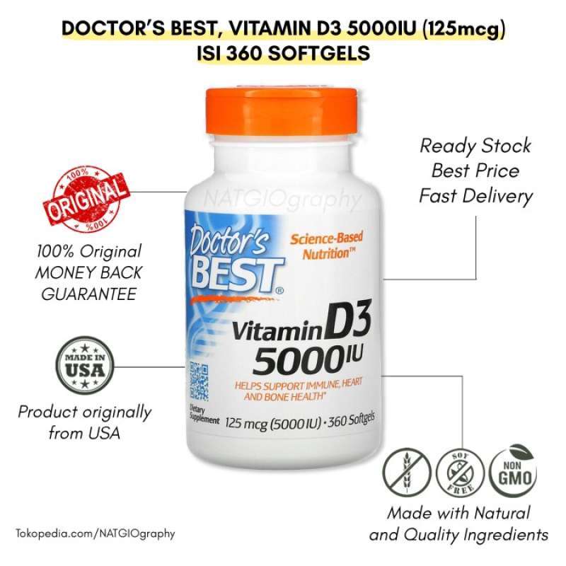 Jual DOCTOR'S BEST VITAMIN D3 125 MCG (5000 IU) 360 SOFTGELS di