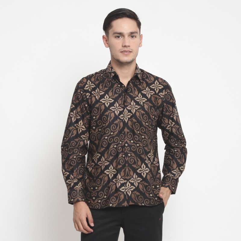 Promo Batik Mayung Songket Abu Kemeja Batik Pria Modern Lengan Panjang