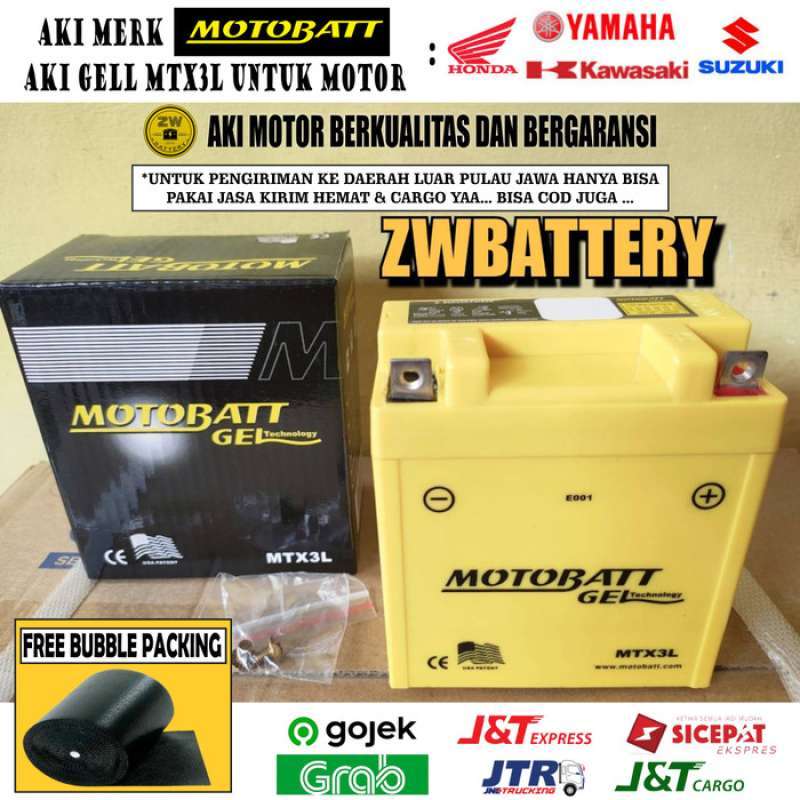 Promo Aki Motor Kawasaki Ninja 150 R Motobatt MTX3L Aki Gel-Aki Kering