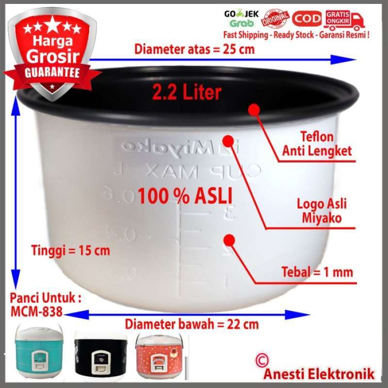 Promo Panci Teflon Magic Com Rice Cooker Miyako 2.2 Liter MCM838 100