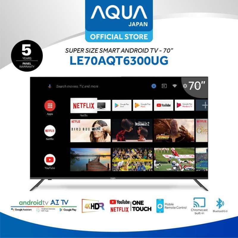 Jual LED TV 70 inch AQUA LE70AQT6300UG Android tv 4K resolution UHD di