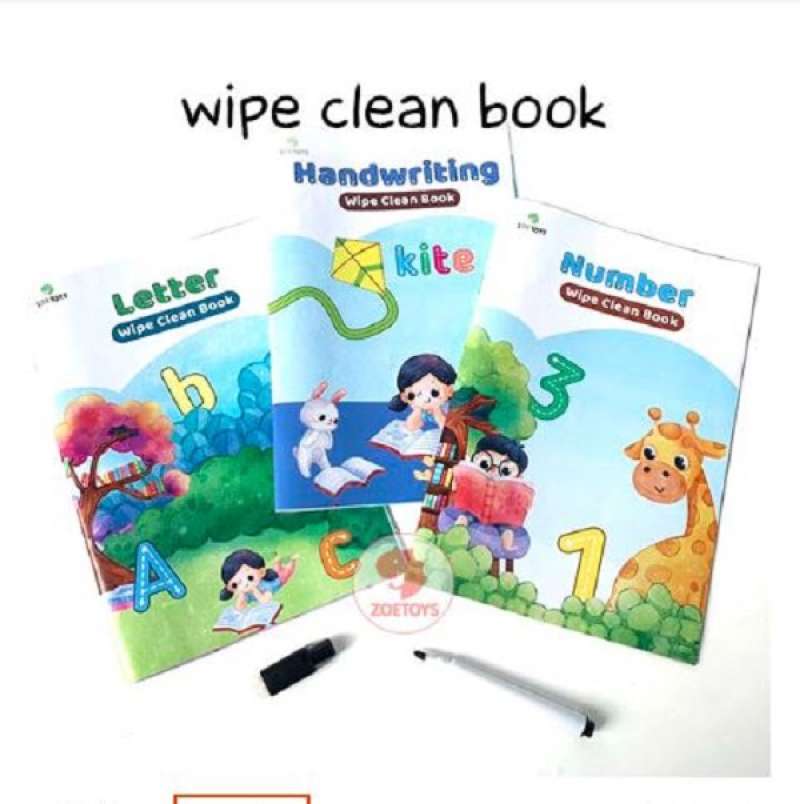 Jual Zoetoys Wipe Clean Book Alphabet Handwriting Number Reusable