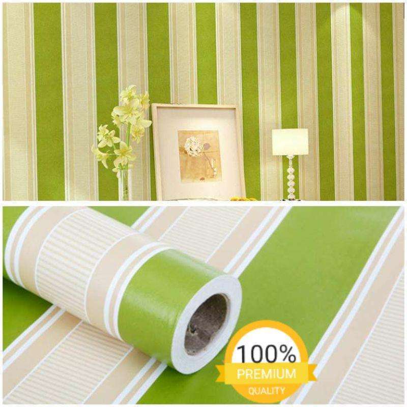 Jual Wallpaper Sticker Dinding Kamar Murah Garis Hijau Putih 10 m x 45