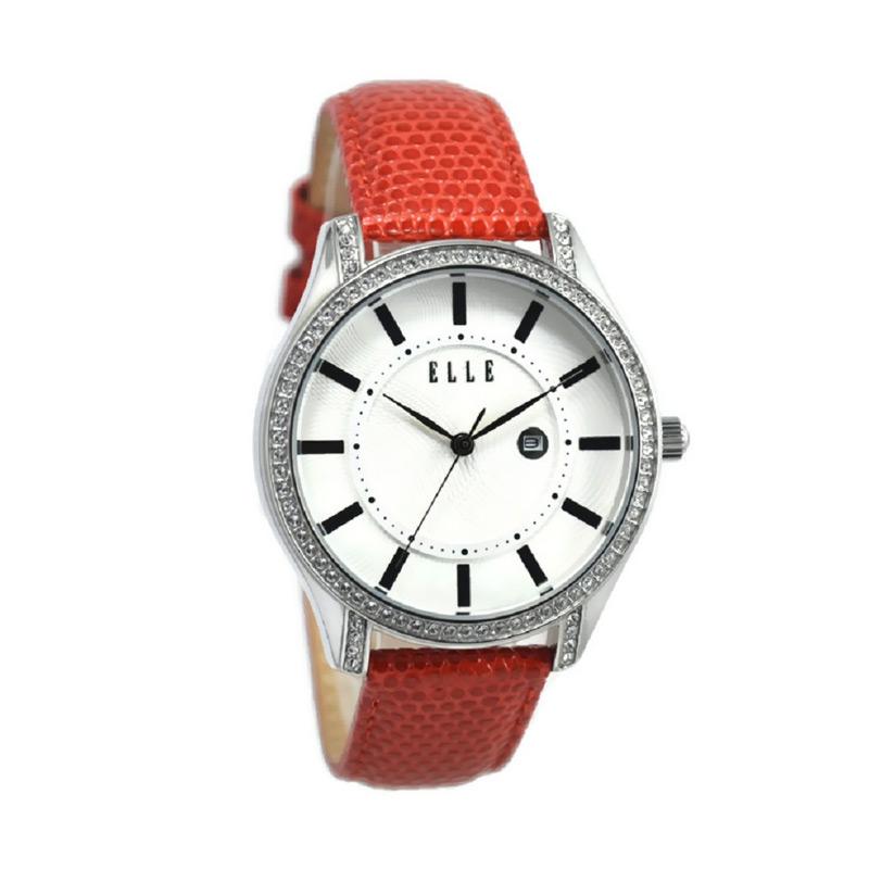 Harga Elle Jam Tangan Wanita Merah Silver Leather Strap 