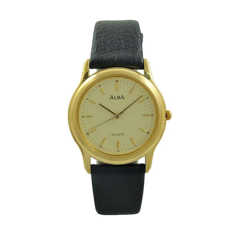 Jual ALBA Jam Tangan Pria - Black Gold - Leather Strap 