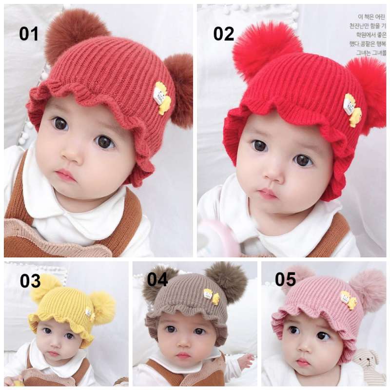 Topi Bucket Rajut Promo Opi Kupluk Bayi Pompom Topi Anak Bucket Rajut Topi Korea Bunny ...