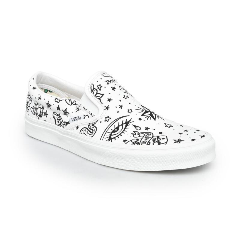 vans slip on u color tattoo white skate shoes