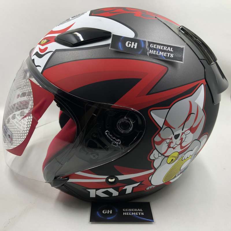 Jual HELM KYT DJ MARU KABUKI CAT MATT GUNMETAL DOFF RED HALF FACE - XL