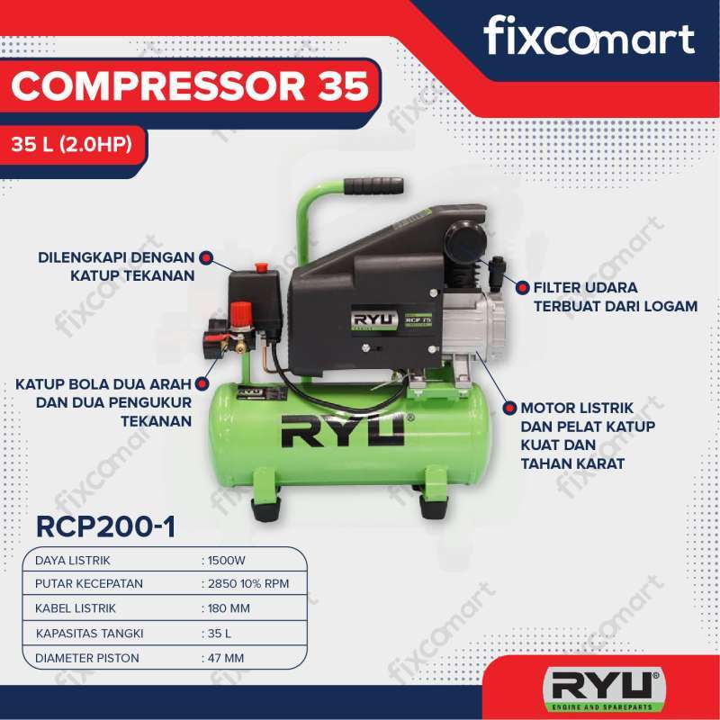 Rcp150 Ryu Promo RYU Compressor RCP 150 / RYU Mesin Kompresor 1.5 HP - 2 HP 35L ...