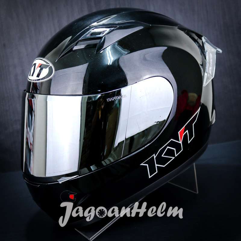 Jual KYT HELM R10 ++ SOLID BLACK GLOSSY + VISOR IRIDIUM FLAT +SPOILER