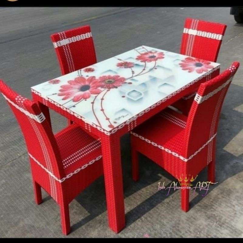Meja Rnr Merah Jual Meja Makan Kursi 4 Warna Merah + Kaca Motif Bahan Rotan Sintetis ...