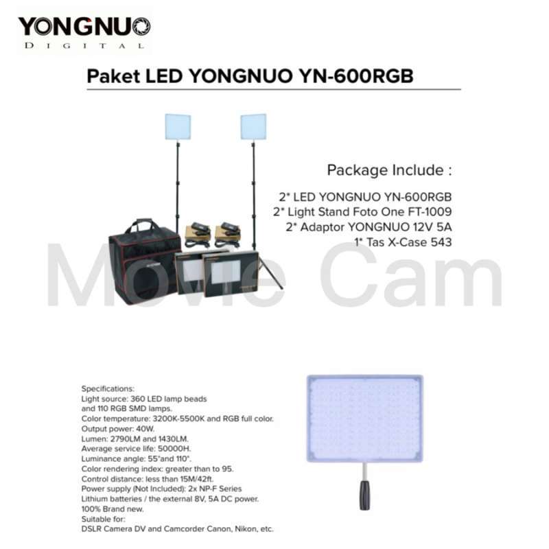 Jual Yongnuo YN-600 / YN600 RGB LED Studio Light with Case di Seller ...