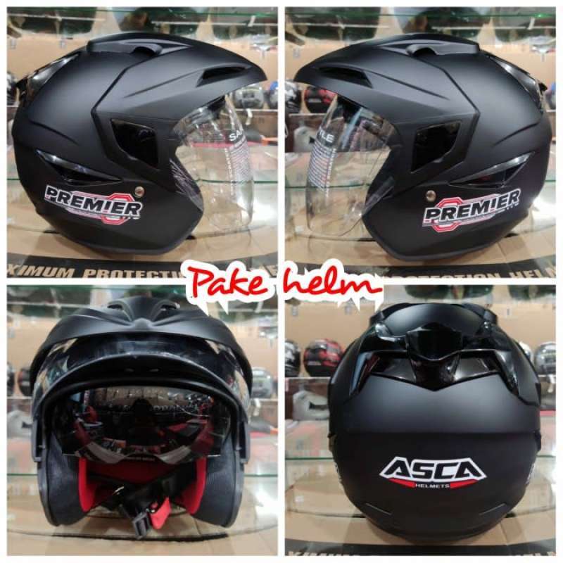 Promo Premium HELM ASCA PREMIER BLACK HITAM DOF HELM HALF FACE HELM