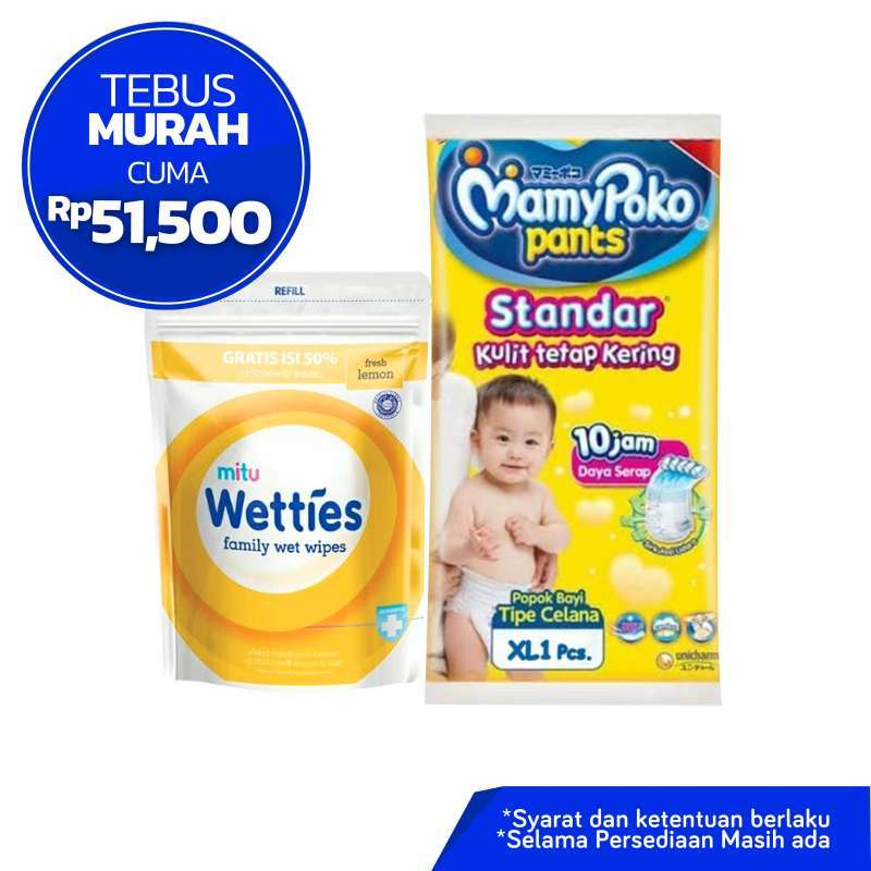 Jual Mitu Reffil Wetties family wet wipes + Mamypoko Xtra Kering XL1 ...